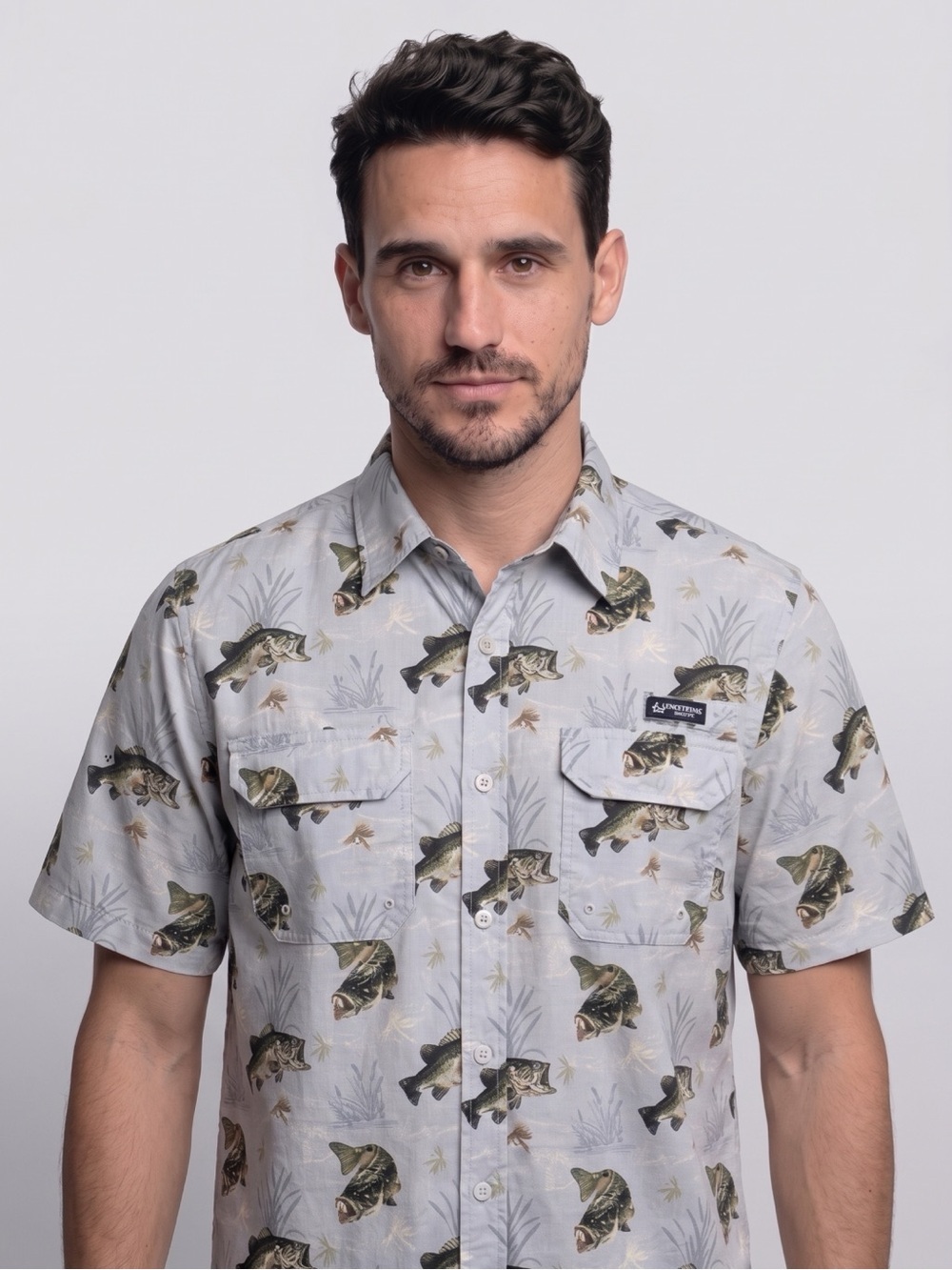 Realtree Fishing Men's Gray Fish Print Button-Up Shirt Size L - Picture 10 of 11